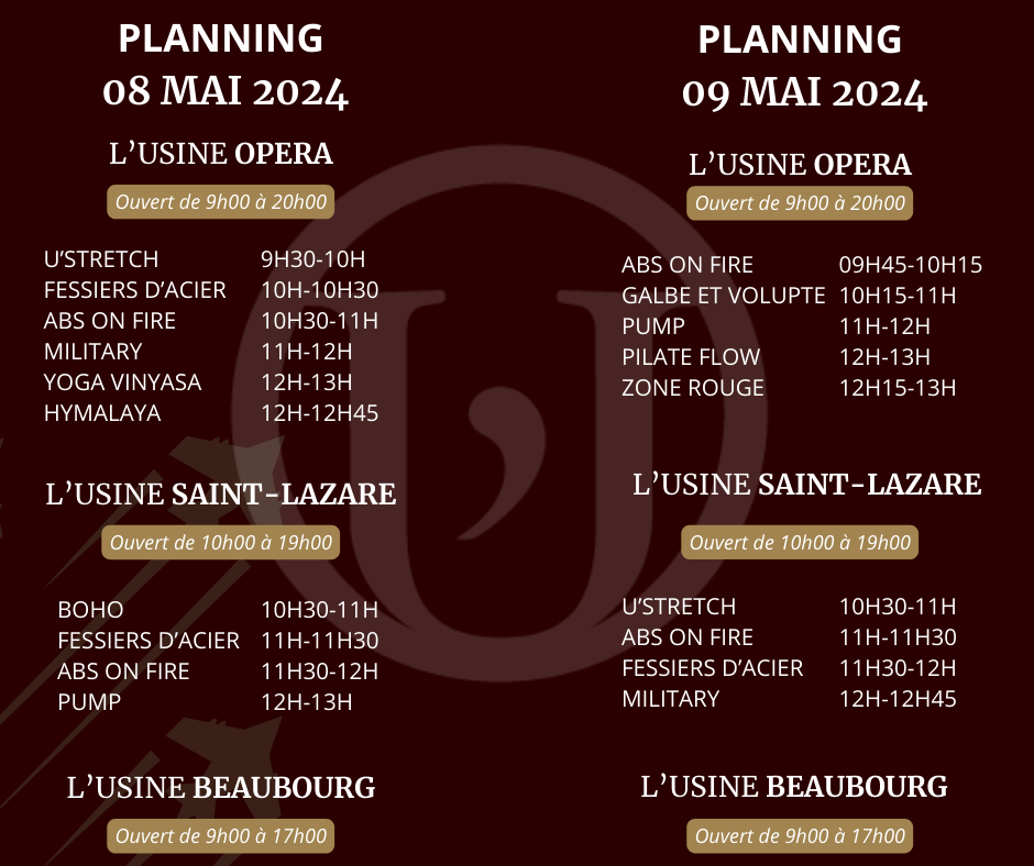 Plannings férier Usine Opera